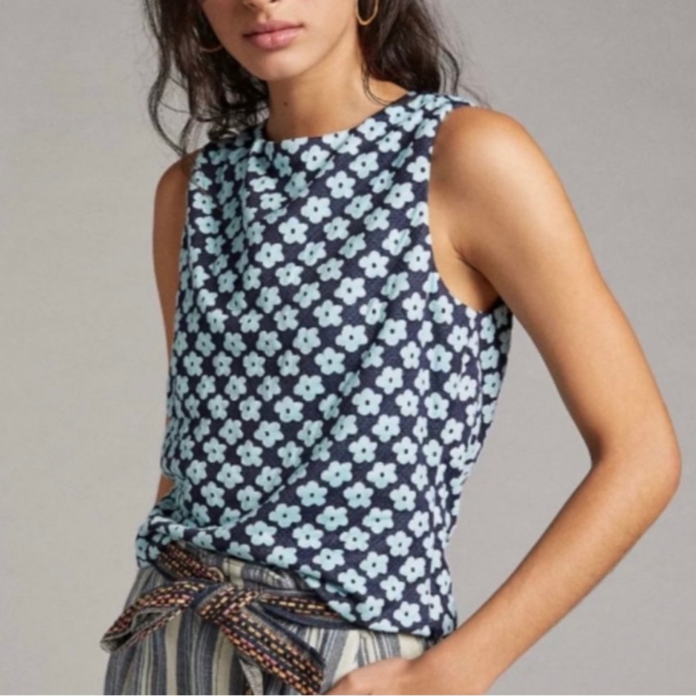 Anthropologie Top floral blue Top Tank size XS